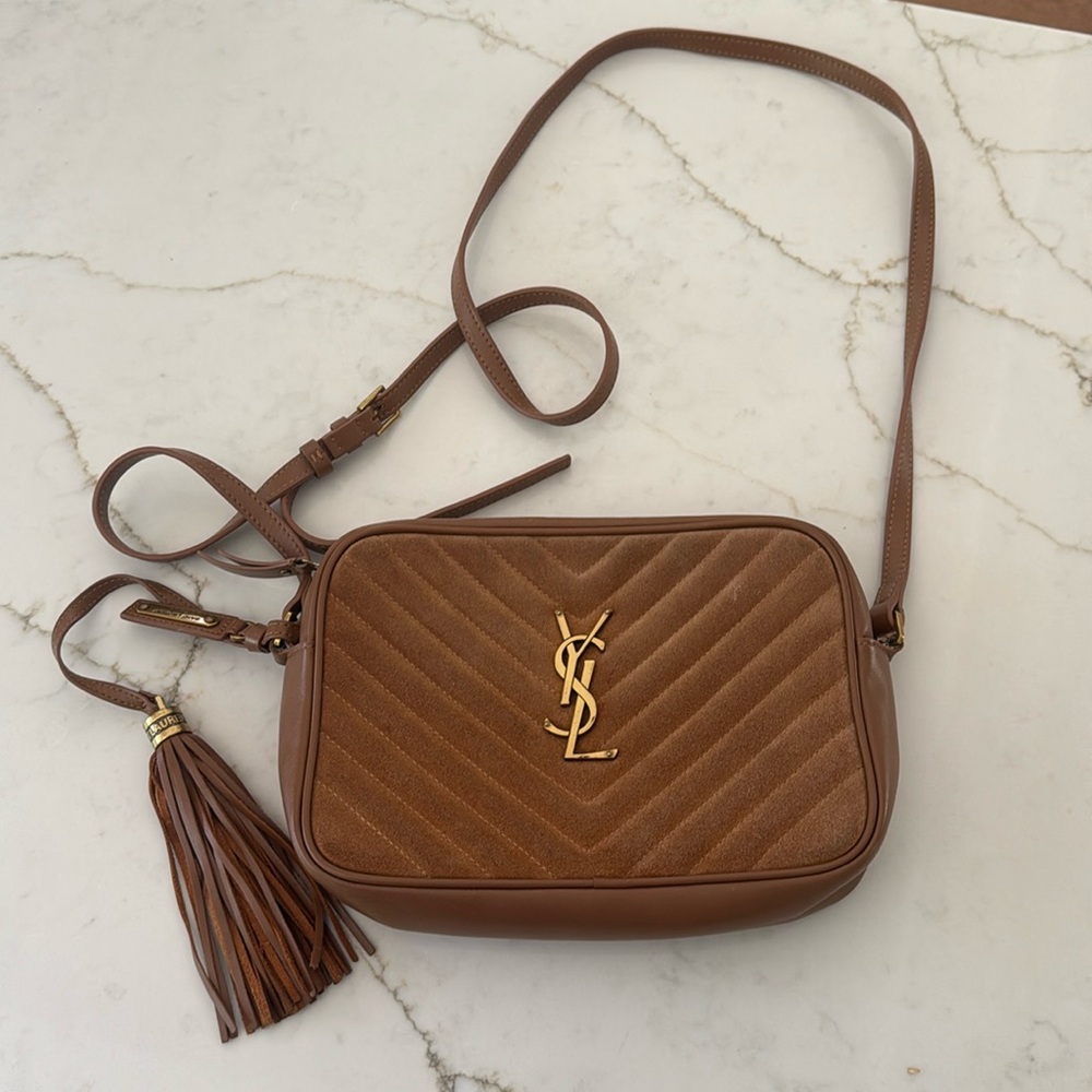 Authentic YSL SAINT LAURENT Women's Lou Quilted Suede Camera Bag
